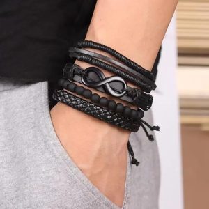 black leather bracelet men
