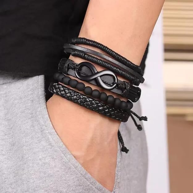 black leather bracelet men