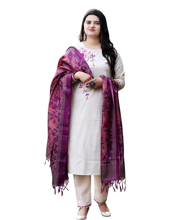 SAVY SHOPPER5 Women's Cotton Floral Printed Straight Kurti with Pant and Dupatta Set